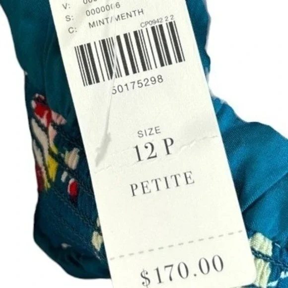Anthropologie One‎ Shoulder Floral Maxi Dress Teal Ring Strap Petite 12P NWT - Picture 15 of 15